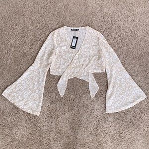 Nasty Gal Leopard Tie-Front Crop Top